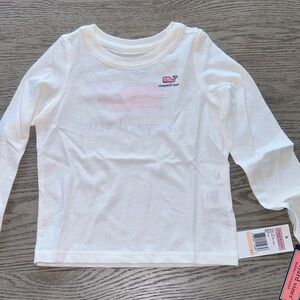 Vineyard Vines Kids Pink Logo White Long Sleeve Tee